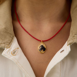 Horse Hand Painted Charm Necklace with Leather Cord - Nickel & Suede