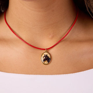 Horse Hand Painted Charm Necklace with Leather Cord - Nickel & Suede