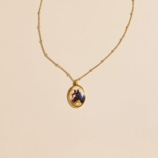 Horse Hand Painted Charm Necklace with Leather Cord - Nickel & Suede