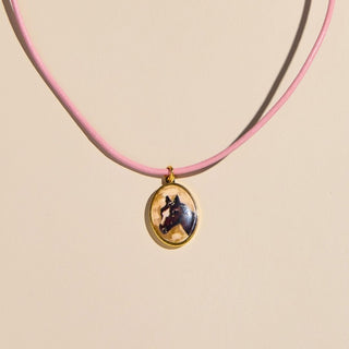 Horse Hand Painted Charm Necklace with Leather Cord - Nickel & Suede
