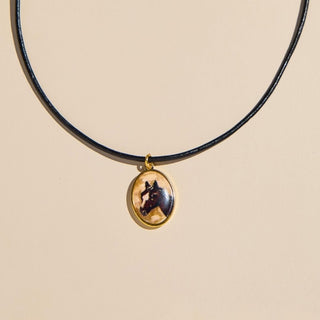Horse Hand Painted Charm Necklace with Leather Cord - Nickel & Suede