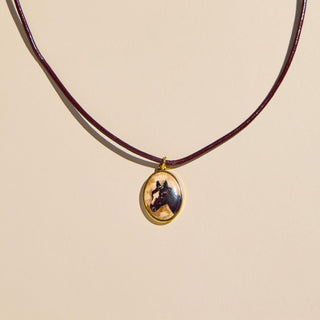 Horse Hand Painted Charm Necklace with Leather Cord - Nickel & Suede