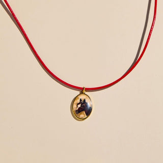 Horse Hand Painted Charm Necklace with Leather Cord - Nickel & Suede