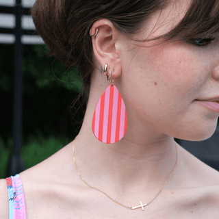 Hula Stripe Leather Teardrop Earrings - Nickel & Suede