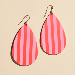 Hula Stripe Leather Teardrop Earrings - Nickel & Suede