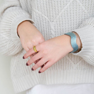 Ice Blue Squiggle Leather Cuff Bracelet - Nickel & Suede