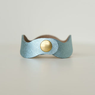 Ice Blue Squiggle Leather Cuff Bracelet - Nickel & Suede