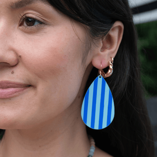 Island Stripe Leather Teardrop Earrings - Nickel & Suede