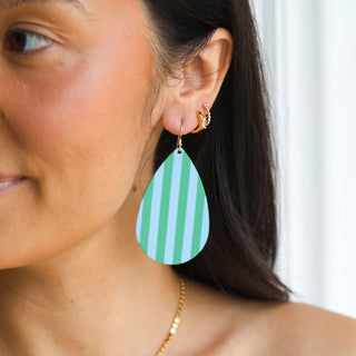 Ivy League & Blue Stripe Teardrop Leather Earrings - Nickel & Suede