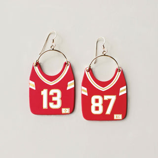 Kansas City Football Jersey Earring #13 & #87 - Nickel & Suede