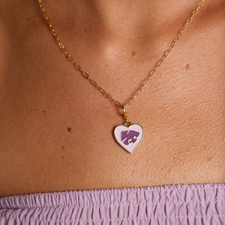 Kansas State University Wildcat Heart Charm - Nickel & Suede