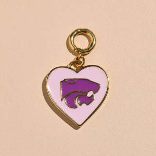 Kansas State University Wildcat Heart Charm - Nickel & Suede