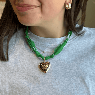Kelly Green Bandana Necklace - Nickel & Suede