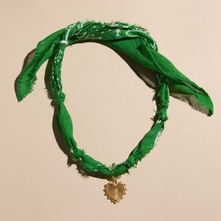 Kelly Green Bandana Necklace - Nickel & Suede