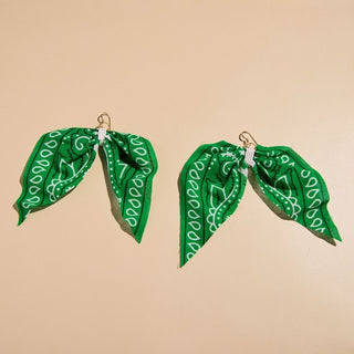 Kelly Green Bandana Statement Earrings - Nickel & Suede