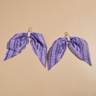 Lavender Bandana Statement Earrings - Nickel & Suede