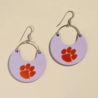 Lavender Clemson University Paw Print Nina Leather Hoop Earrings - Nickel & Suede