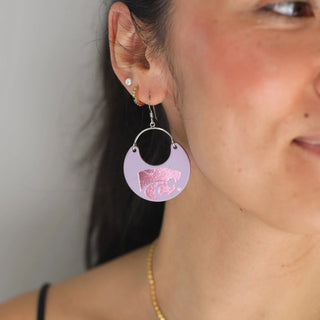 Lavender Kansas State University Wildcat Nina Leather Hoop Earrings - Nickel & Suede