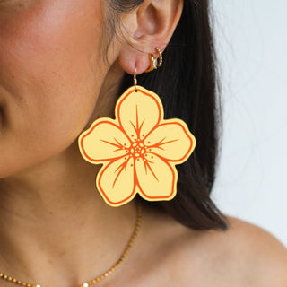 Lemon Ice Basic Lilo Hibiscus Leather Statement Earrings - Nickel & Suede