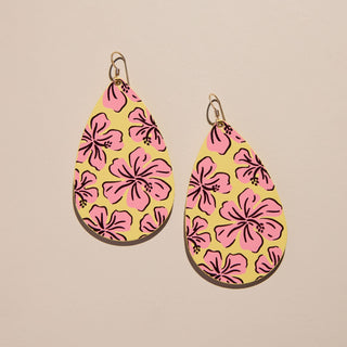 Lemon Ice Hibiscus Teardrops - Nickel & Suede