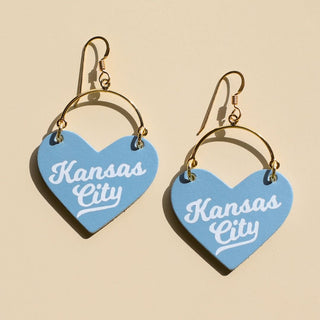 Light Blue KC Lover Heart Hoop Earrings - Nickel & Suede