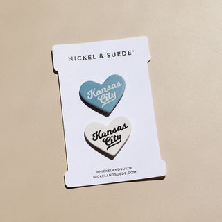 Light Blue & White KC Lover Magnet Set - Nickel & Suede