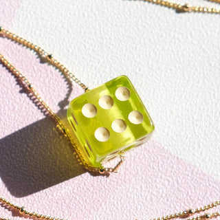 Lime Green Dice Charm - Nickel & Suede