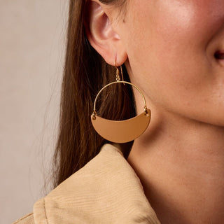 London Tan Aster Leather Hoop Earrings - Nickel & Suede