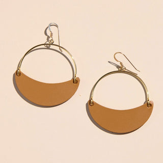 London Tan Aster Leather Hoop Earrings - Nickel & Suede