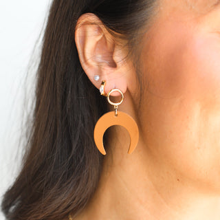 London Tan Cece Leather Crescent Earrings - Nickel & Suede