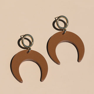 London Tan Cece Leather Crescent Earrings - Nickel & Suede