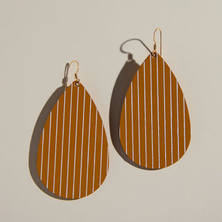 London Tan Pinstripe Teardrops - Nickel & Suede