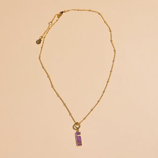 LSU Charm Necklace - Nickel & Suede