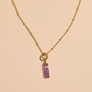 LSU Charm Necklace - Nickel & Suede