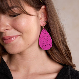 Magenta Night Sky Teardrops - Nickel & Suede