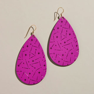 Magenta Night Sky Teardrops - Nickel & Suede