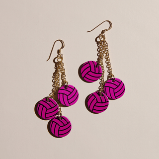 Magenta Now Serving Volleyball Earrings - Nickel & Suede