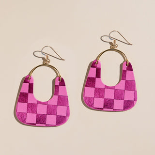 Magenta Shimmer Checkmate Noras - Nickel & Suede