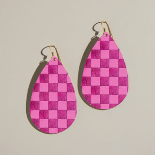 Magenta Shimmer Checkmate Teardrops - Nickel & Suede