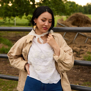 Marigold Margot Petal Hoop Earrings - Nickel & Suede