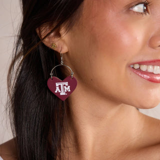 Maroon Texas A&M University Lover Heart Hoop Earrings - Nickel & Suede
