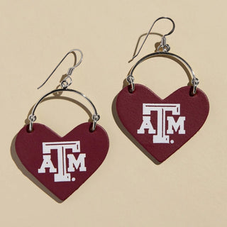 Maroon Texas A&M University Lover Heart Hoop Earrings - Nickel & Suede