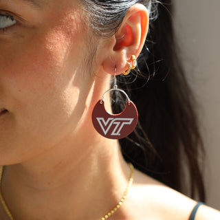 Maroon Virginia Tech Nina Leather Hoop Earrings - Nickel & Suede
