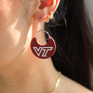Maroon Virginia Tech Nina Leather Hoop Earrings - Nickel & Suede