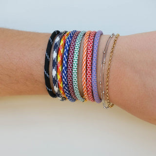 Maroon & White Minimalist Cord Bracelet - Nickel & Suede