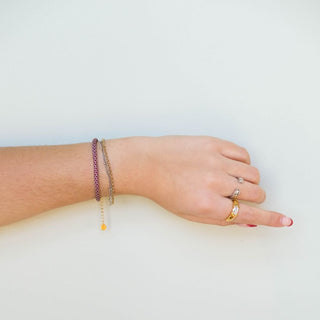 Maroon & White Minimalist Cord Bracelet - Nickel & Suede