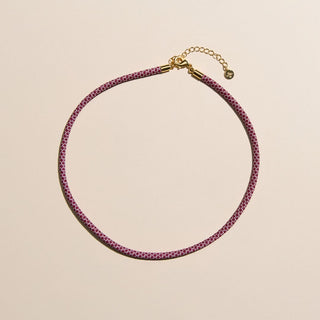 Maroon & White Minimalist Cord Necklace - Nickel & Suede