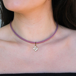 Maroon & White Minimalist Cord Necklace - Nickel & Suede