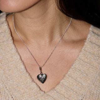 Medium Heart Locket - Nickel & Suede