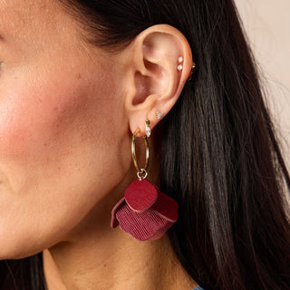 Merlot Margot Petal Hoop Earrings - Nickel & Suede
